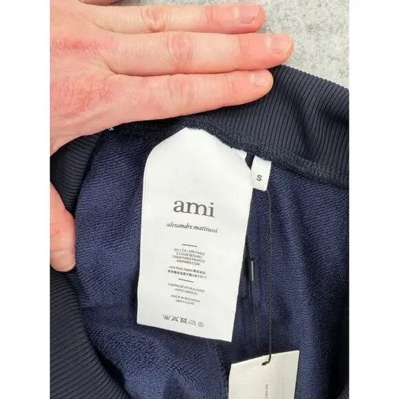 NWT AMI Nautical Blue & White Heavyweight Striped Track Pants Size SMALL